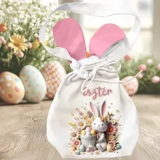 Húsvéti  nyuszifüles zsák - Nyuszi halvány virágokkal Húsvéti  nyuszifüles zsák - Nyuszi halvány virágokkal