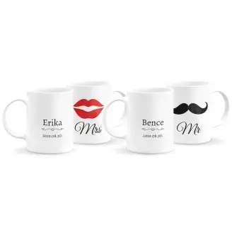 Mr és Mrs páros bögre névvel és dátummal