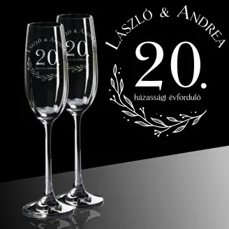 Évfordulós pezsgős poharak - egyedi névvel és évszámmal