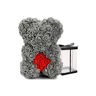 Rózsa maci - szürke piros szívvel 25 cm 