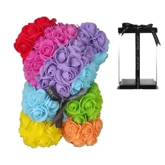 Rózsa maci - szivárvány színű - 25 cm 