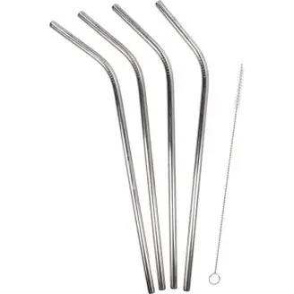 Fém szívószál készlet + ajándék tasak - hajlított