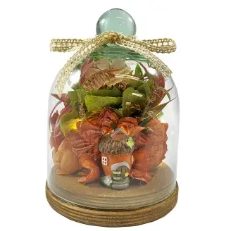 Tündérkert selyemvirág üveg búrában - makkház