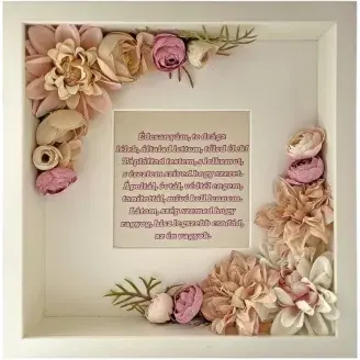 Selyemvirág fehér keretben - Vintage rózsaszín