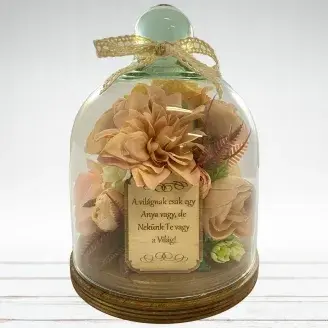Selyemvirág üveg búrában - Halvány Barack