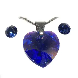 Swanis ékszerszett nagy szíves (23mm) medállal -  Capri Kék+ AJÁNDÉK díszdoboz