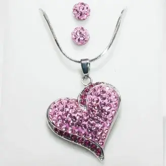 Swanis szív medál, fülbevaló szett - rózsaszín köves + AJÁNDÉK díszdoboz