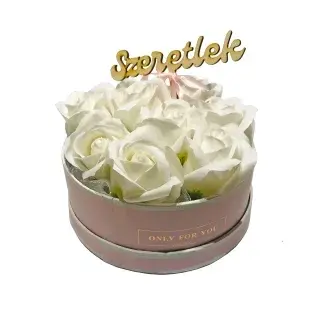 Szappanrózsa box, rózsaszín rózsadoboz - fehér - S