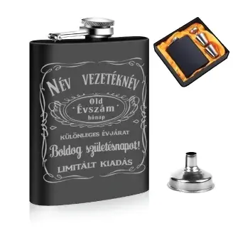 Fekete színű Whiskys flaska szett születésnapra