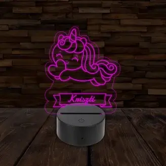 3D LED lámpa - Unikornis egyedi névvel