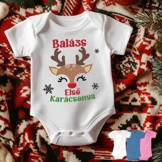 Egyedi neves első karácsonyom body - Fiú szarvas