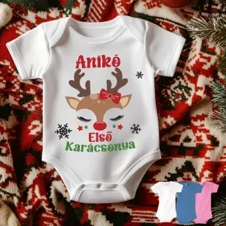 Egyedi neves első karácsonyom body - Lány szarvas