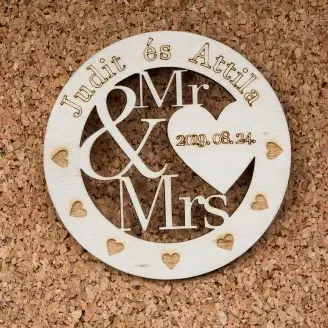 Esküvői köszönőajándék, poháralátét - Mr. &amp Mrs.