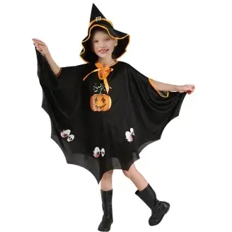 Halloween jelmez szett gyerekeknek, köpeny és sapka - fekete